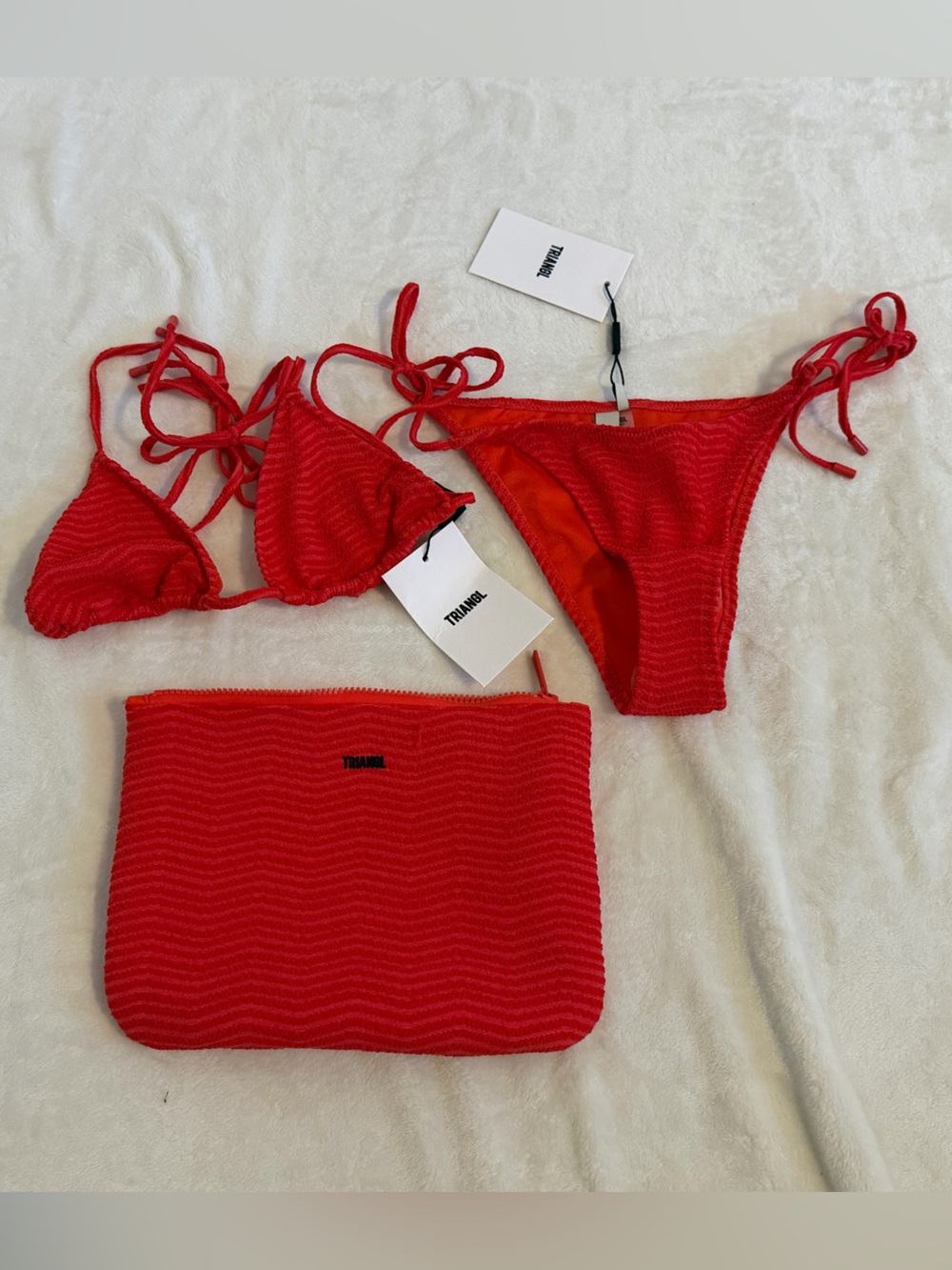 triangl swimwear Red Ribbed Triangle Bikini Set with Zip Pouch. NEW with tags!